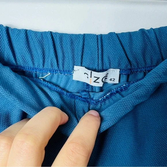 Blue Long Sleeve Ruffle Oversized Tunic Blouse with A marching Crop pants 42 - Picture 13 of 13